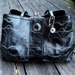 Coach Signature Patent Framed Kiss-Lock Carryall